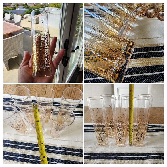 Anthropologie Gold Polka-dots Champagne Flutes Glasses set of 4 - Picture 11 of 12
